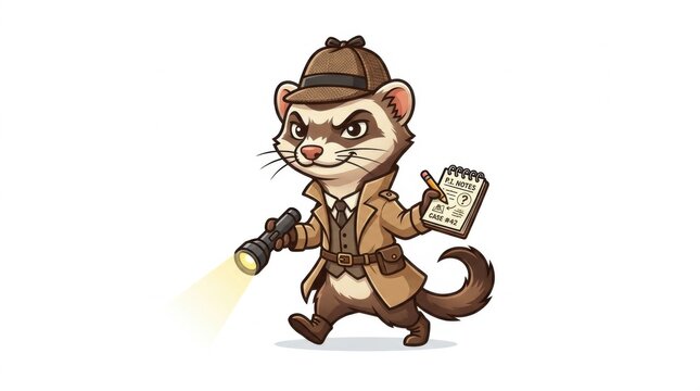 Ferret Private Investigator Detective Hat Flashlight Notebook Clever Expression Modern
