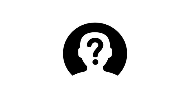 Black silhouette of a human head with a question mark inside, isolated on transparent background