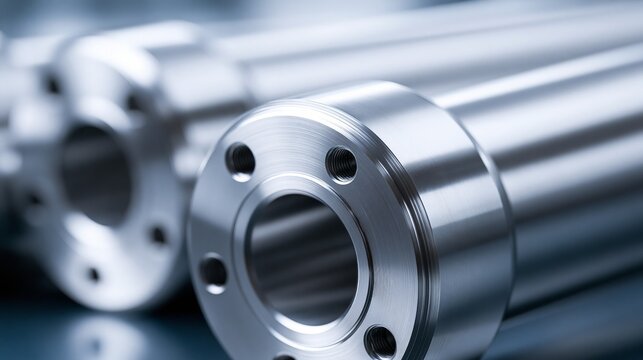Close-up of precision machined metal components in a workshop setting.