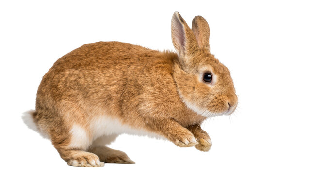 Small brown rabbit with fluffy fur, isolated on transparent background