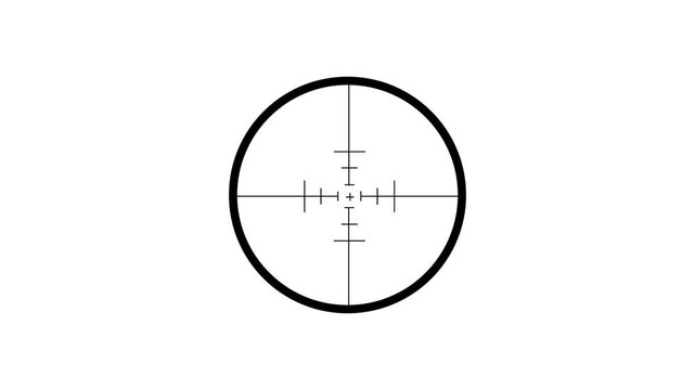 Circular target reticle design element with crosshairs isolated on a plain white background animation.