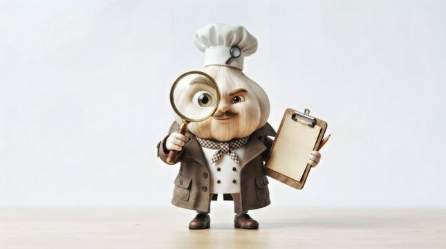 Garlic Bulb Detective Chef Chef Hat Magnifying Glass Recipe Board Chef