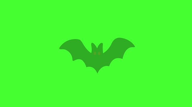 Flying Bat Silhouette with Glowing Red Eyes Halloween Animation Green Screen Chroma Key Video Loop