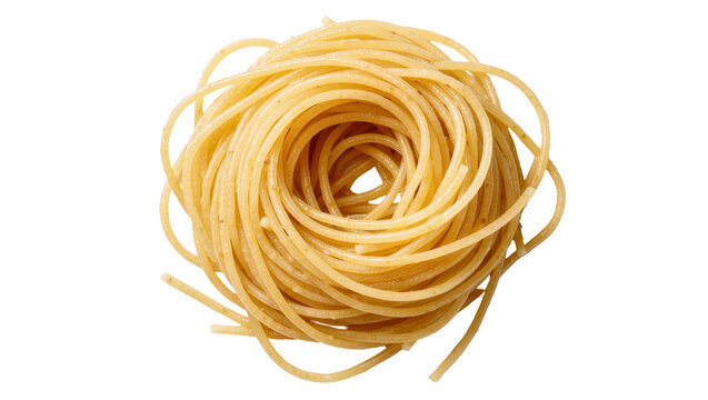 Nest of uncooked spaghetti pasta, isolated on transparent background
