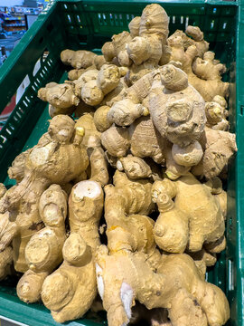 Fresh Ginger Root at an Organic Market for Sale
