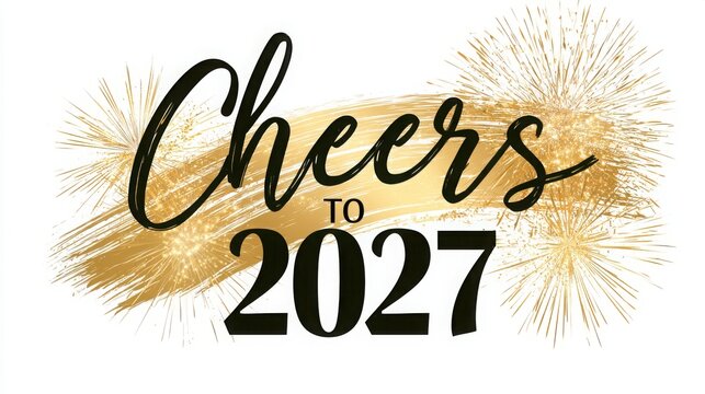 Cheers to 2027 gold brushstroke New Year celebration banner design