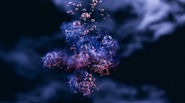 Colorful abstract representation of molecules in motion within a dark background.