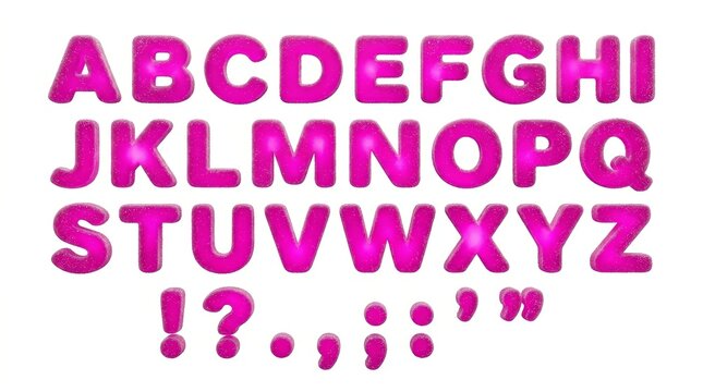 Pink glossy alphabet letters displayed
