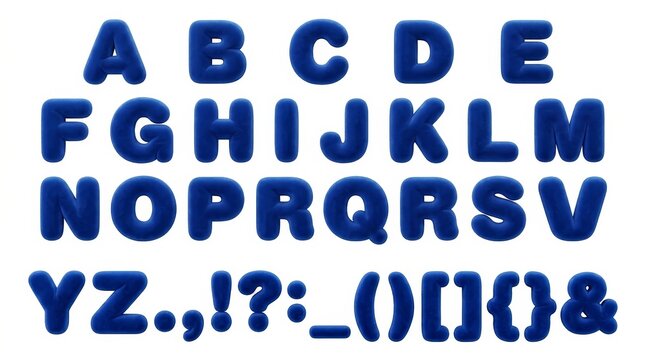 Blue 3D letters arranged alphabetically on white background