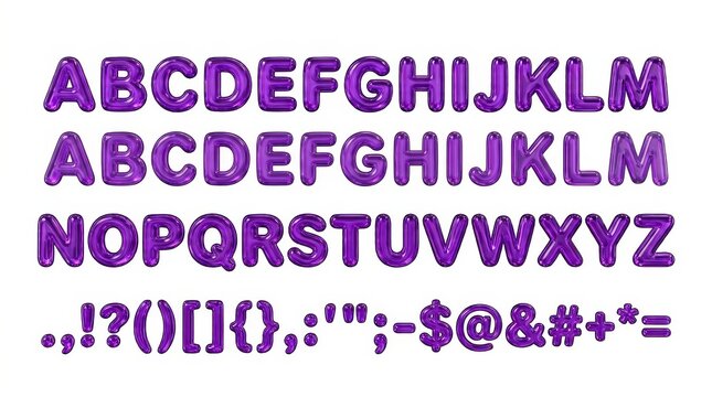 Purple balloon-style alphabet letters displayed