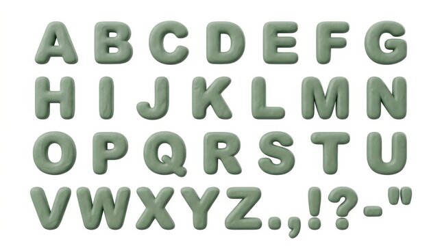 3D clay alphabet letters arranged on white background