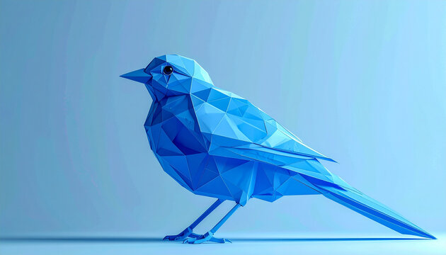 Blue polygonal bird in profile view.