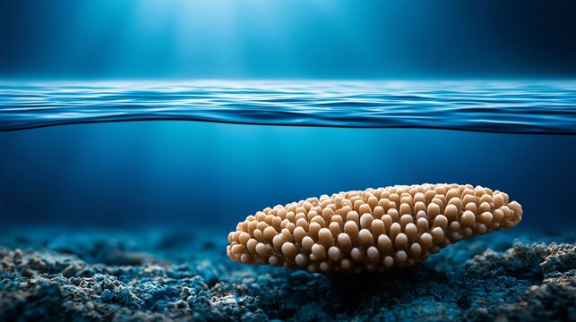 Stunning underwater scene featuring a coral reef thriving beneath ocean waves.