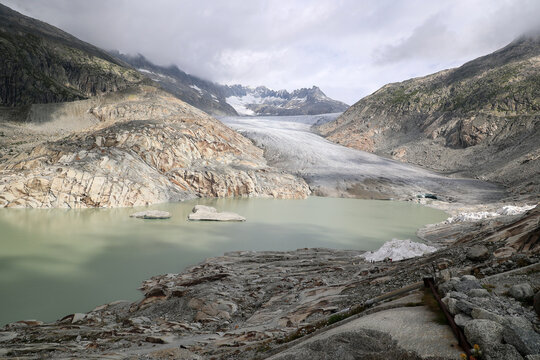 View of the Rhone Glacier massif in the canton of Valais, Switzerland