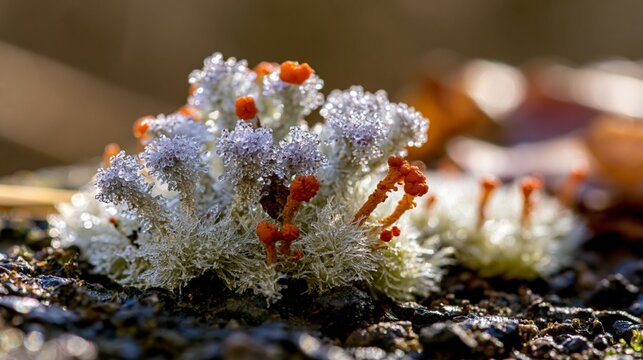 Vibrant lichen growing on a rock with unique colors and textures.