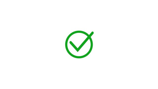 green colour Chick mark animation on circle. tick mark symbol ok button animated on black background. on a black background, with video animation.