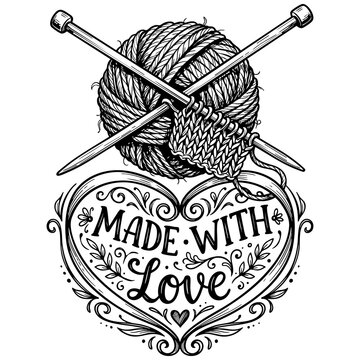 Made with love knitting vector illustration knitting handmade creative illustration decorative romantic tailoring crafting needlework