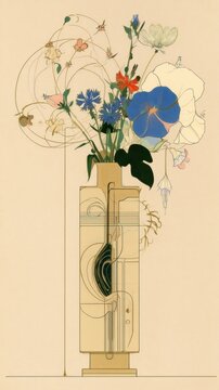 Elegant floral arrangement in vase, art nouveau style, mobile wallpaper