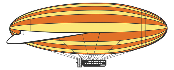 Dirigible yellow striped airship. Hand drawn flying aircraft © vectortatu