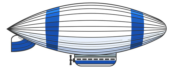 Zeppelin color drawing. Flying dirigible. Retro airship © vectortatu