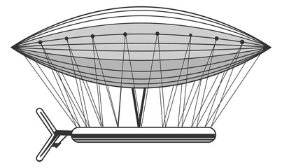 Retro dirigible drawing. Victorian zeppelin airship sketch © vectortatu