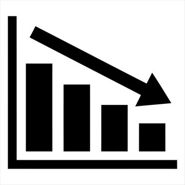 Black and white bar chart icon showing a downward trend with a large arrow indicating financial loss