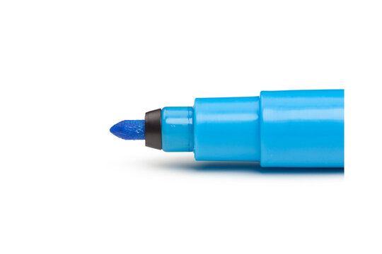 Bright blue felt tip marker pen isolated on white studio background with writing instrument office supply school supplies art supply drawing tool graphic tool
