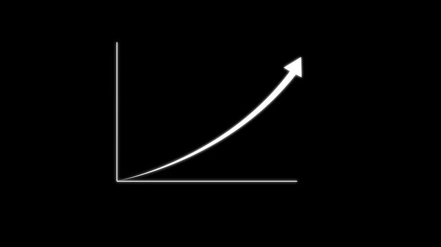 Glowing white colour arrow chart with new high revenue, growth earning business success report concept uptrend neon technology style graph raising profits market, investment price trend line animation