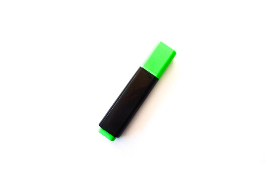 Green highlighter marker pen isolated on white background with highlighter stationery supplies highlight education business isolated background stationary
