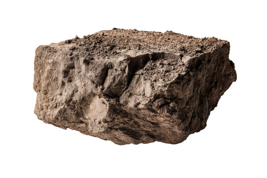 Rough rectangular brown rock block isolated on white
