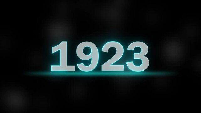 glowing 1923 number on dark background with neon effect, historical date for retro events and anniversaries. digital 1923 data display with vibrant blue light, perfect for vintage year timeline.