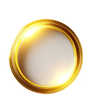 Glossy golden circular frame glowing on white background