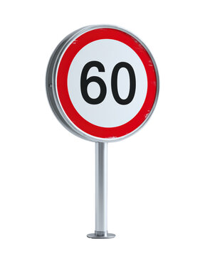 Sixty speed limit traffic sign viewed from slight angle