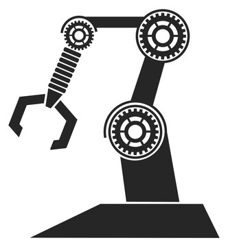 Robotic manipulator black icon. Hydraulic automatic arm