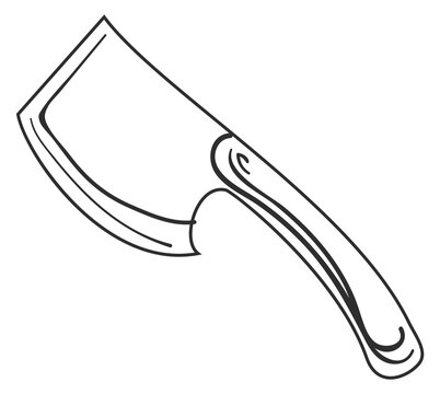 Kitchen cleaver drawing. Meat axe line icon