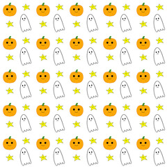 Obraz premium Cute Halloween Ghost and Pumpkin Seamless Pattern