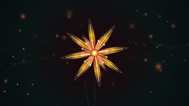 A stunning motion graphic loop featuring a glowing crimson bioluminescent fire-flower with counter-rotating gear-like petals. Ambient embers and energy filaments drift on a dark background. Perfect fo