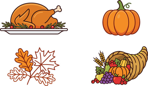 thanksgiving and harvest cornucopia with roasted turkey and pumpkin pie creating a festive autumn holiday feast design.