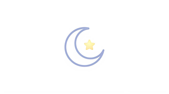 Crescent moon icon with a small yellow star is centered on a solid transparent background.