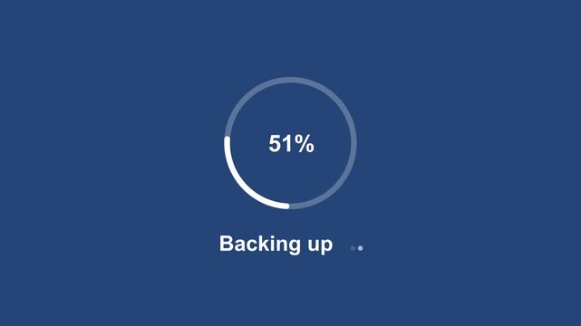 Digital progress bar animation featuring a circular loading indicator with percentage counter incrementing from 21 to 81 percent for data backup, system synchronization, and software installation