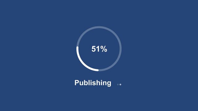 Digital publishing progress bar animation featuring a circular loading indicator with percentage counter incrementing from twenty-one to eighty-one percent on a clean minimalist blue background