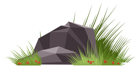 Rocks in grass. Cartoon landscape element. Stone block © vectortatu
