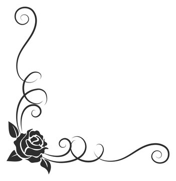 Floral corner. Calligraphic border with rose flower drawing