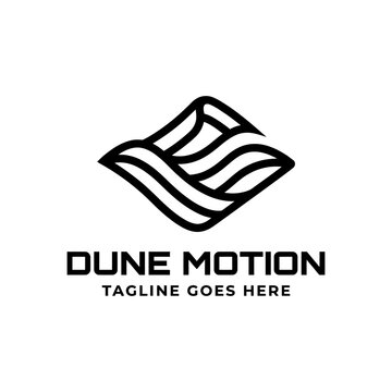 Stylized flowing lines representing desert dunes and motion.