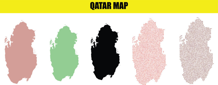 Set of qatar country map icons with different styles