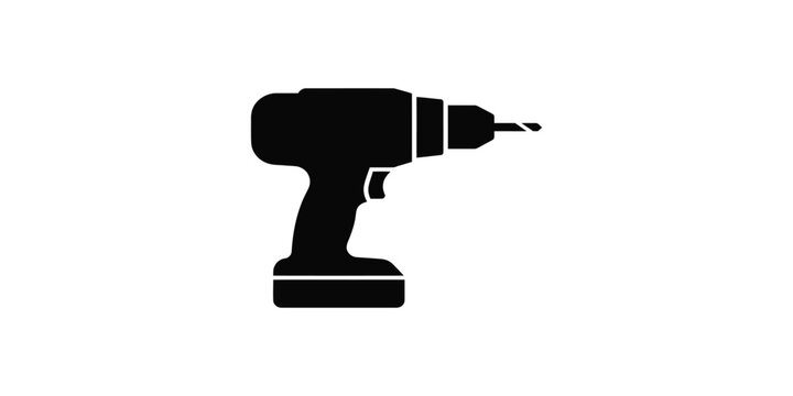 Black silhouette of a cordless power drill isolated on a white background
