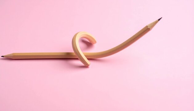 Flexible Wooden Pencil Tied in a Knot Pointing Upward on Pink Background Symbolizing Creative Growth