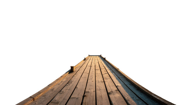 Wooden boardwalk pier viewed in dramatic perspective