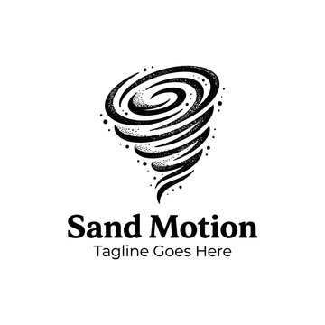 Swirling stippled tornado logo representing sand motion and dynamic energy.