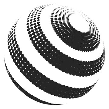 3d sphere with halftone stripe pattern. Abstract logo